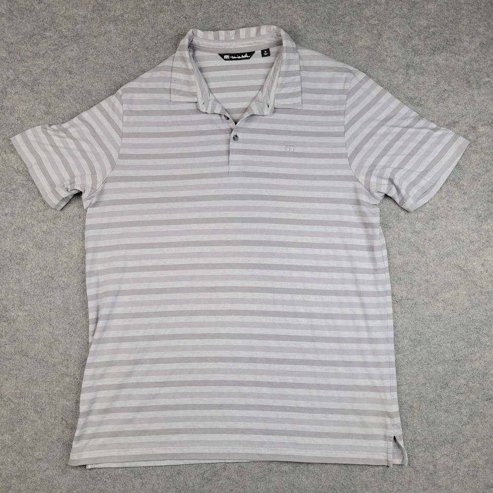 Travis Mathew Polo Shirt Mens XL Gray Stripe Golf Performance Cotton Blend